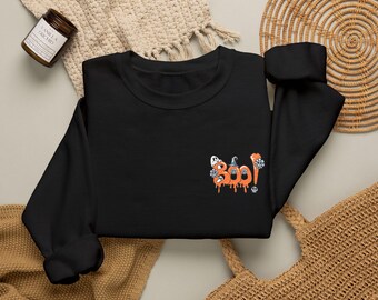 Geborduurd Halloween-sweatshirt, griezelige spookliefhebbers, herfsthoodie