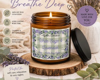 Witte salie lavendel sojakaars, handgegoten ontspannende aromatherapie waxkaars