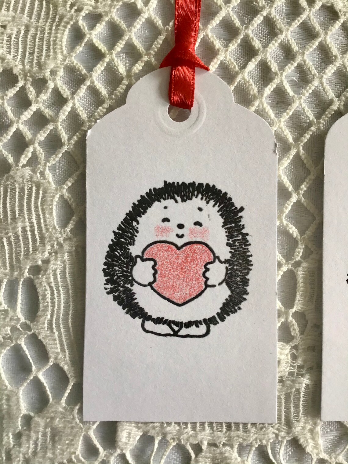 Cute stamped set of 3 hedgehog gift tags/ handmade Etsy