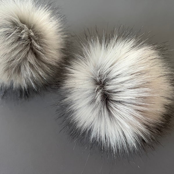 Silver Gray Fox Fur Pom Pom | Handmade Faux Fur Pom Poms | For Knit and Crochet Hats and Crafts | Large Pom Poms