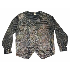 Vintage Notations Woman Size 1X Metallic Snakeskin Button Up Blouse Shirt Shiny