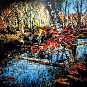 Fine Art 11 X 14 Acrylic Painting &quot;Autumn Stream&quot;