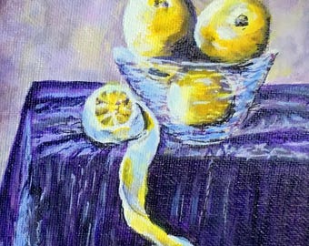 Fine Art 5 X 7 Acrylic Painting "Lemons"