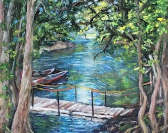Fine Art 8 X 10 Stampa del mio dipinto di paesaggio ad olio originale "Canoe Landing"