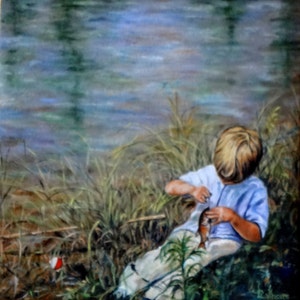 Impressão de belas artes 8 x 8 da minha pintura a óleo original &quot;The Catch&quot;