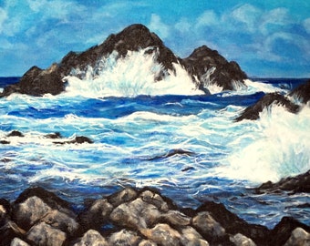 Fine Art 8 X 8 Print of my  Original Painting "Rocky Shore"