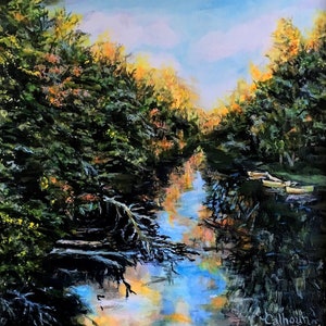 Fine Art 12 X 12 Landscape Painting &quot;Treetop Sunset&quot;