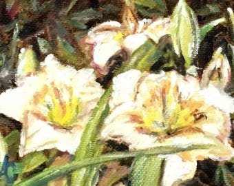 Fine Art, Original Oil Painting, Floral Painting 3.5 X 5 "Peach Day Lilies"