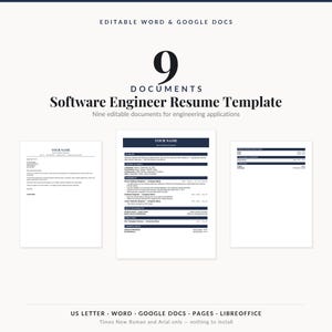 Software Engineer Resume Template Word | Tech Developer CV Cover Letter | ATS Friendly Google Docs Instant Download