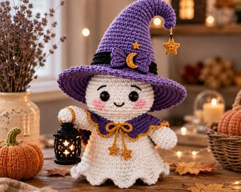 Halloween Witch Ghost Crochet Pattern, Amigurumi PDF, Fall Decor (Digital Download)