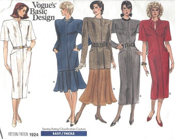 Vintage Vogue Basic Design Patterns 1924 Misses Dress, Tunic & Skirt Pattern Multi-Sized, 8-10-12 Easy to Sew