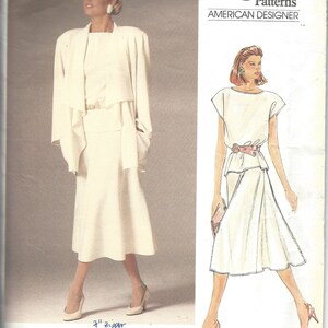 May include: Vogue Patterns American Designer sewing pattern for a white dress with a 2-inch zipper. The pattern number is 1387. The pattern is by John Anthony.