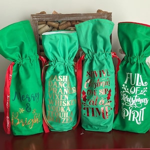 Christmas Wine Gift Bag, Fabric Wine Bag
