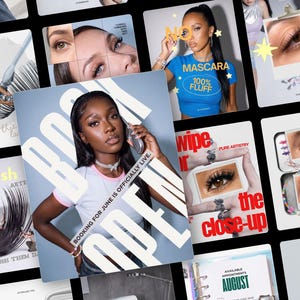 May include: A promotional graphic featuring a person with long dark hair wearing a white t-shirt with pink trim and a butterfly necklace. Large white text overlays the image reading BOOKING FOR JUNE IS OFFICIALLY LIVE, set against a collage of lash art.