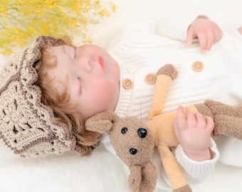Reborn Baby Doll, 19-Inch Full vinyl body, My Favorite Crochet Collection  Three Hand-Knitted Hats, Japanese Artisan Outfit