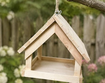 Handmade Cedar Bird Feeder, Rustic Hanging Wooden Bird Feeder for Outdoors, Garden Décor, Bird Lover Gift