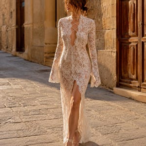 Long Sleeve Maxi Dress White Lace