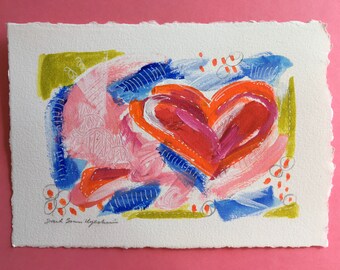 Original 5 x 7 Art Painting the Town with Her Heart Acrylic and Mixed Media Painting on Watercolor Paper