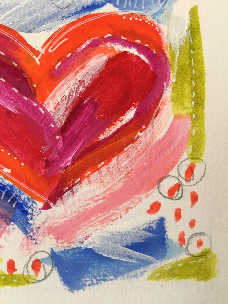 Original 5 x 7 Art Painting the Town with Her Heart Acrylic and Mixed Media Painting on Watercolor Paper