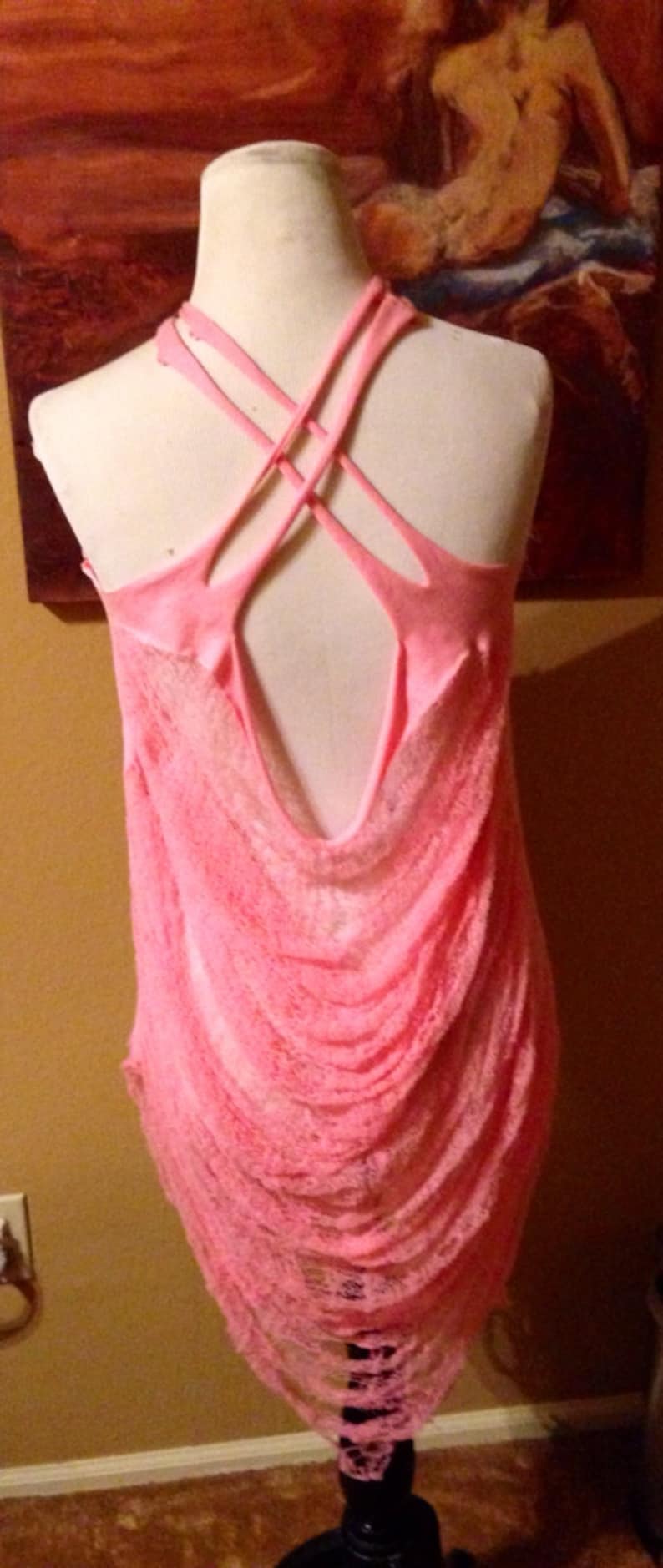Pink hand shredded dress