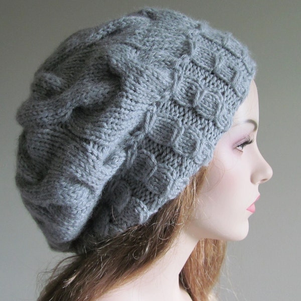 Grey Slouchy Hats Oversize Berets Baggy Beanie Gray color Wool Acrylic Ladies Slouch