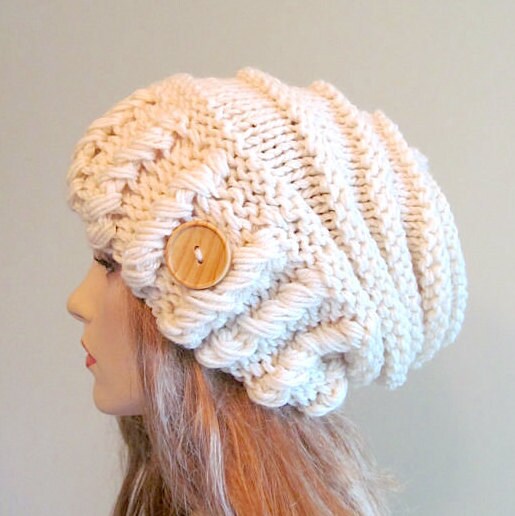 Cream Oversized Winter Hat Slouchy Beanie Slouch Hats Baggy Etsy