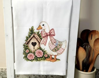 Toalla de tela de saco con estampado de gansos estilo cottagecore, 18x28 cm, decoración vintage para cocina de granja, paño de cocina floral con estampado de gansos, paño de cocina original, regalo para inauguración de casa