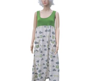 John Deere Tractor dress from upcycled vintage sheet size Medium