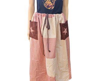 Patchwork strip skirt with star pockets