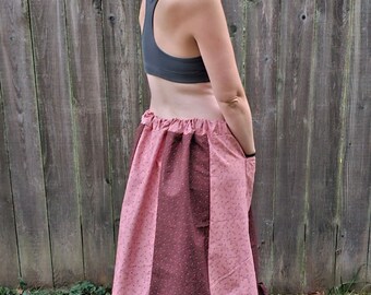 Pink and Brown Hippie Patchwork Strip Skirt with pockets