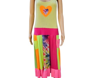 XL bright upcycled tshirt dress