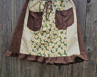 Daisy Patchwork Strip Skirt with Pockets