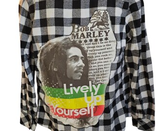 Bob Marley upcycled flannel shirt Size Medium
