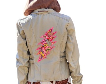 Hoodie jacket with lightning bolt patch Size Medium Upcycled repurposed Nori jacket
