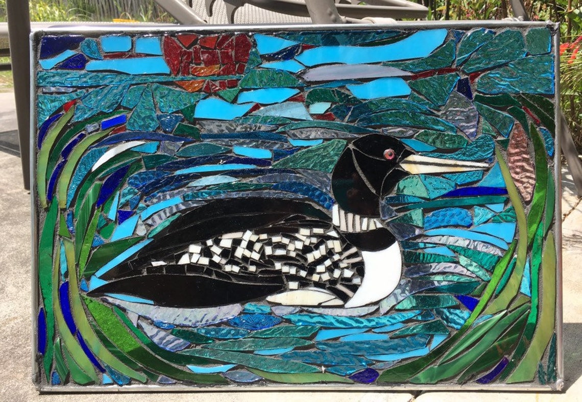 Loon Bird Stained Glass Mosaic Wall Panel Ocean Beach Decor Etsy