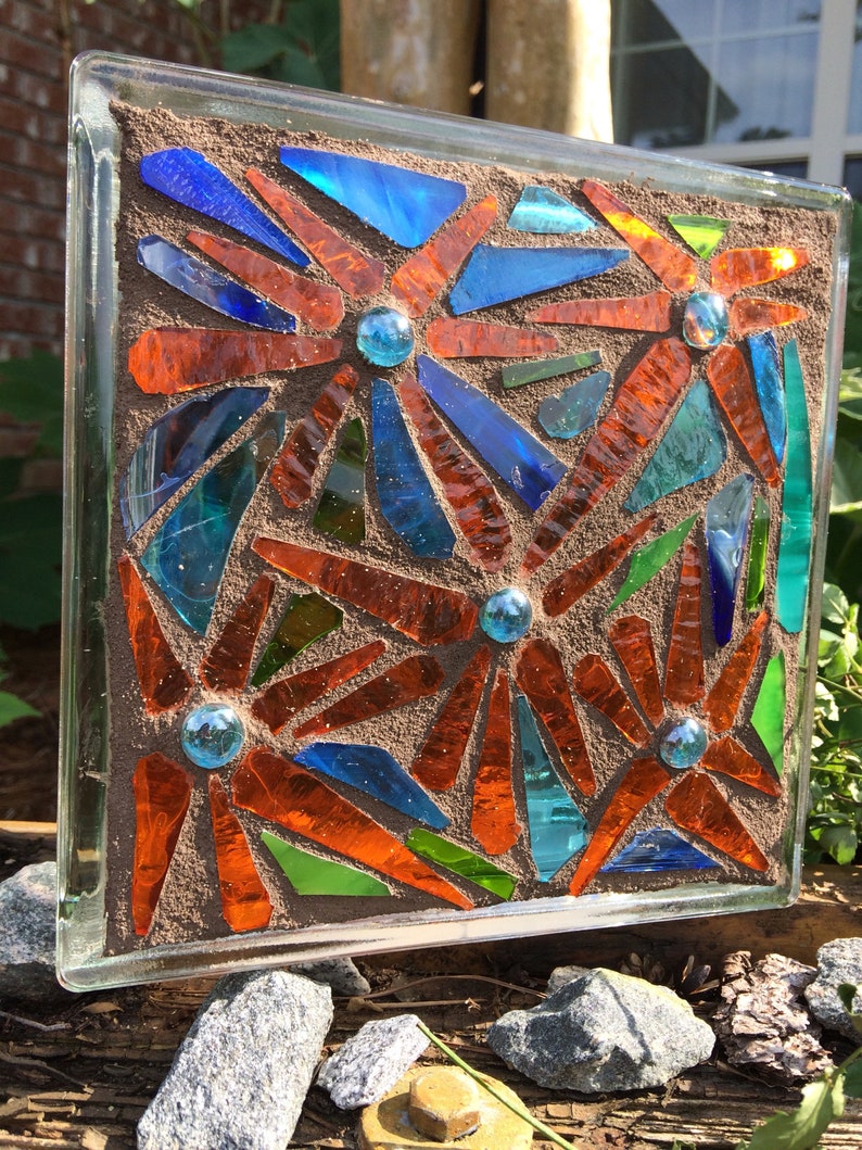 Stained Glass Mosaic Glass Block Decor Sculpture OOAK Etsy