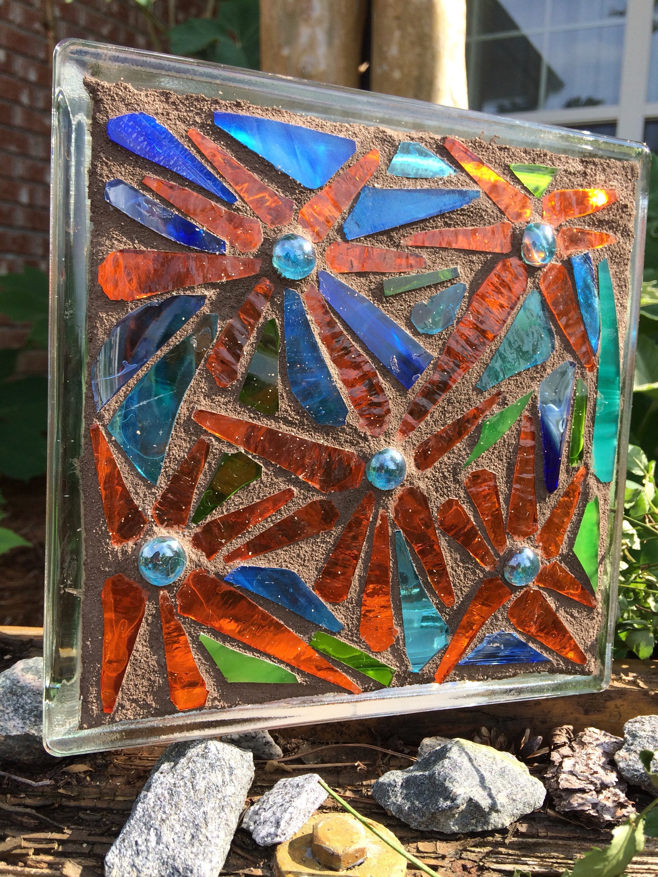 Stained Glass Mosaic Glass Block Decor Sculpture OOAK Etsy