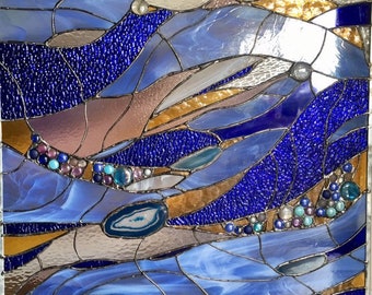Stained Glass Panel Abstract Window Nuggets Suncatcher 27"x27"