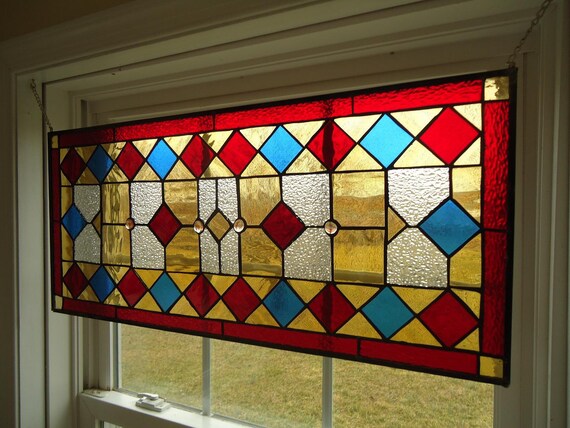 Stained Glass Transom Window Suncatcher Panel Valance 30 X 13 5