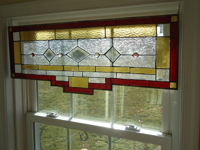 Tiffany Styled Stained Glass Transom Window Panel Valance Curtain 29x