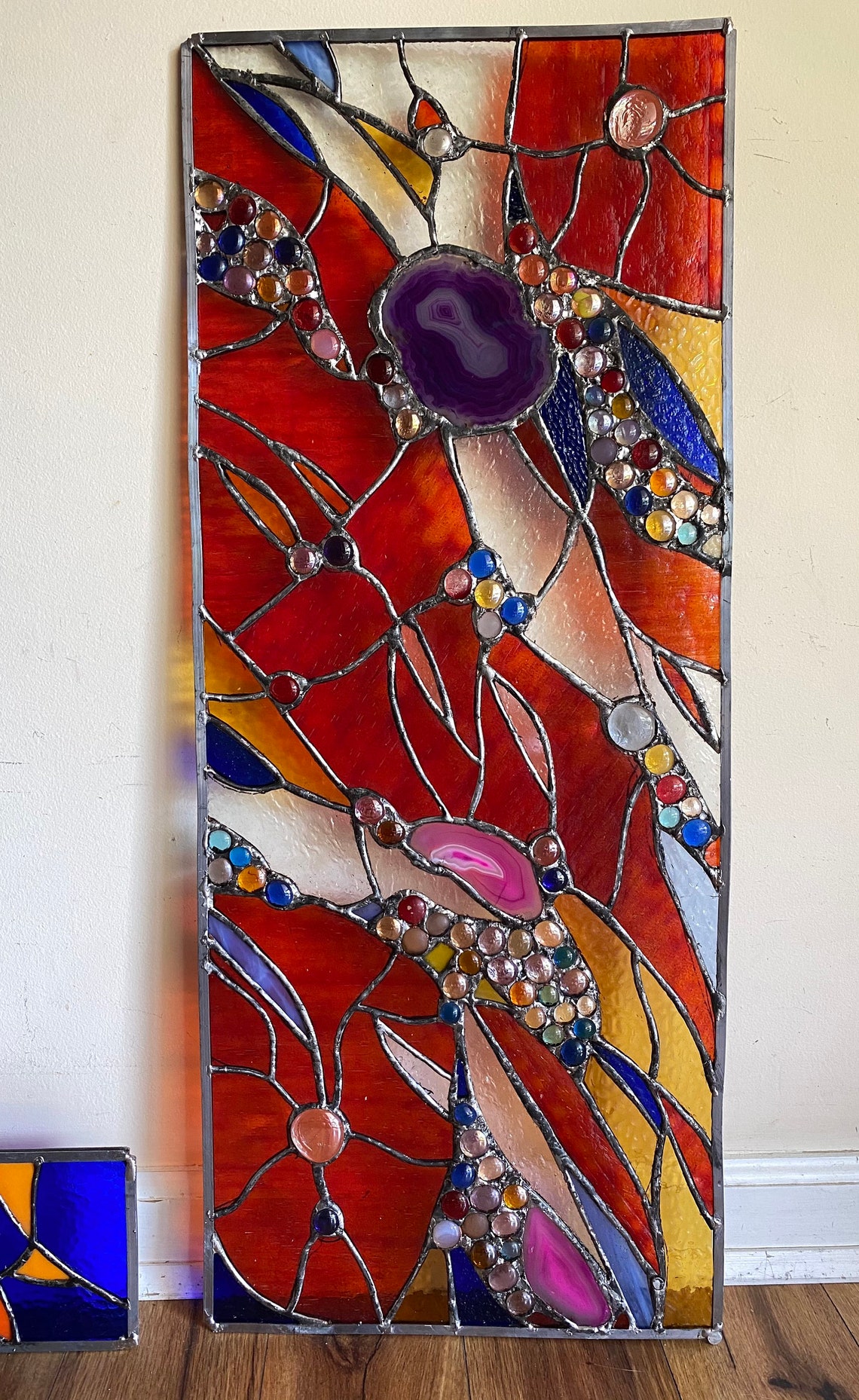 Stained Glass Abstract Nuggets Transom Window Suncatcher Panel Valance