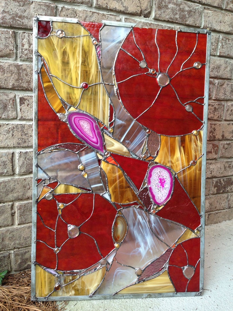 Stained Glass Abstract Transom Window Suncatcher Panel Valance Etsy