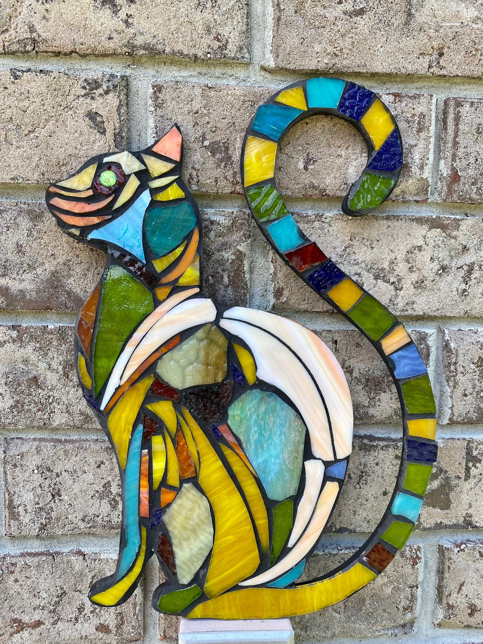 Cat Stained Glass Mosaic Farm Rustic Decor Wall Sculpture OOAK - Etsy