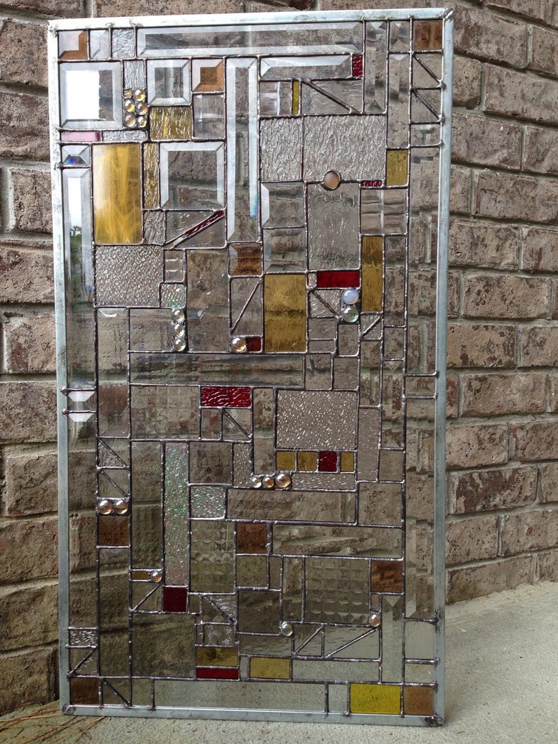 Stained Glass Geometric Panel Transom Window with Bevels Etsy
