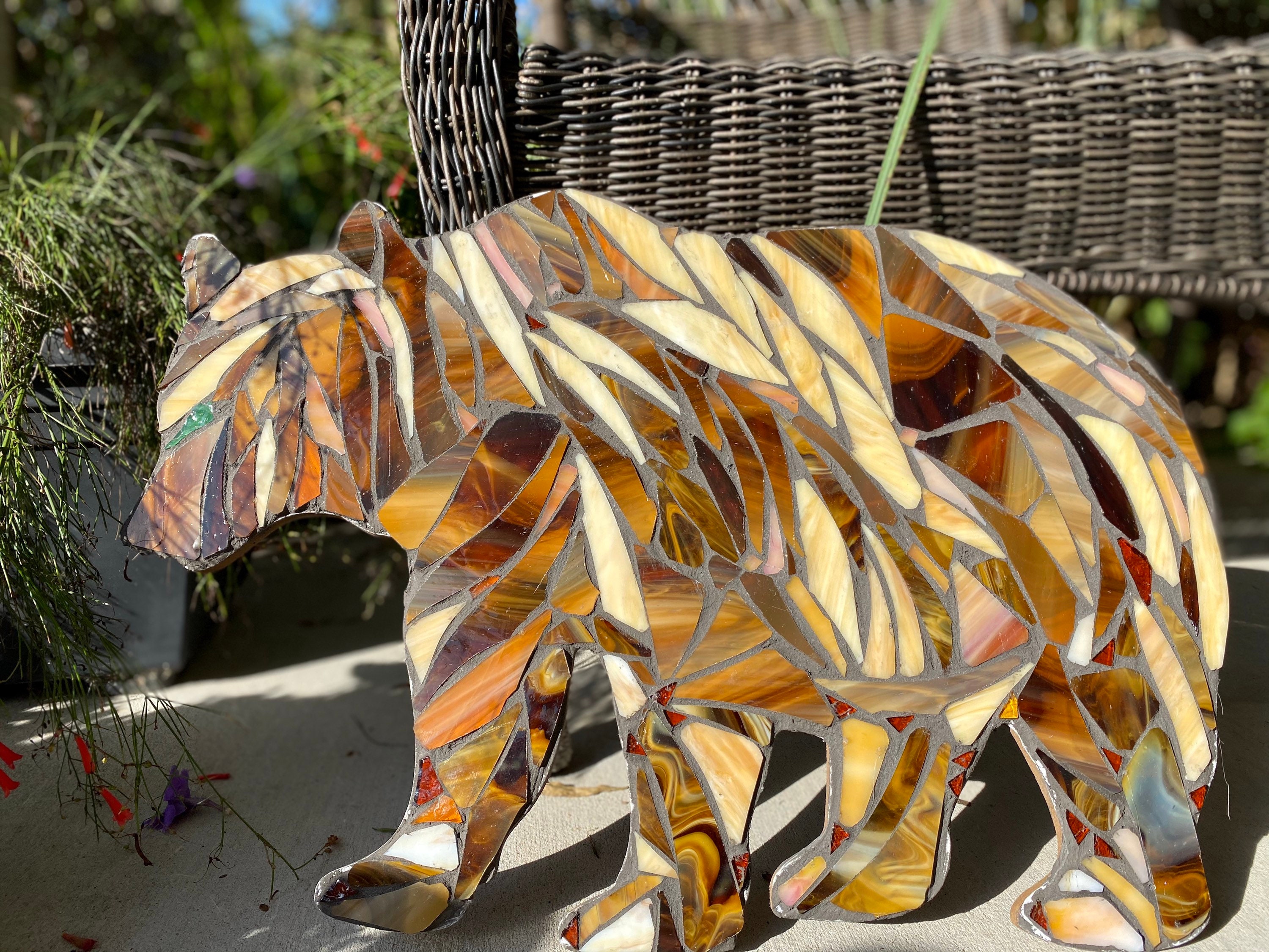 Bear Stained Glass Mosaic Bear Sculpture Rustic Farm OOAK Etsy