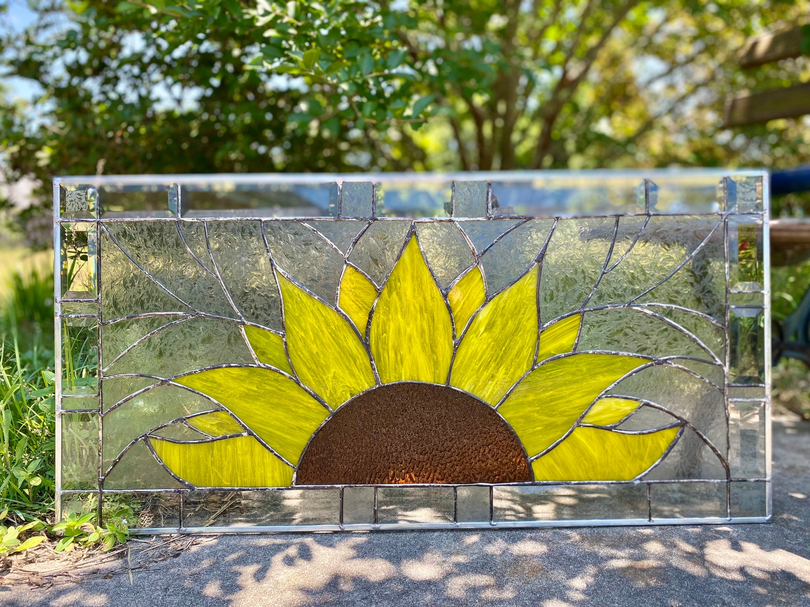 Sunflower Stained Glass Panel Summer Garden Etsy