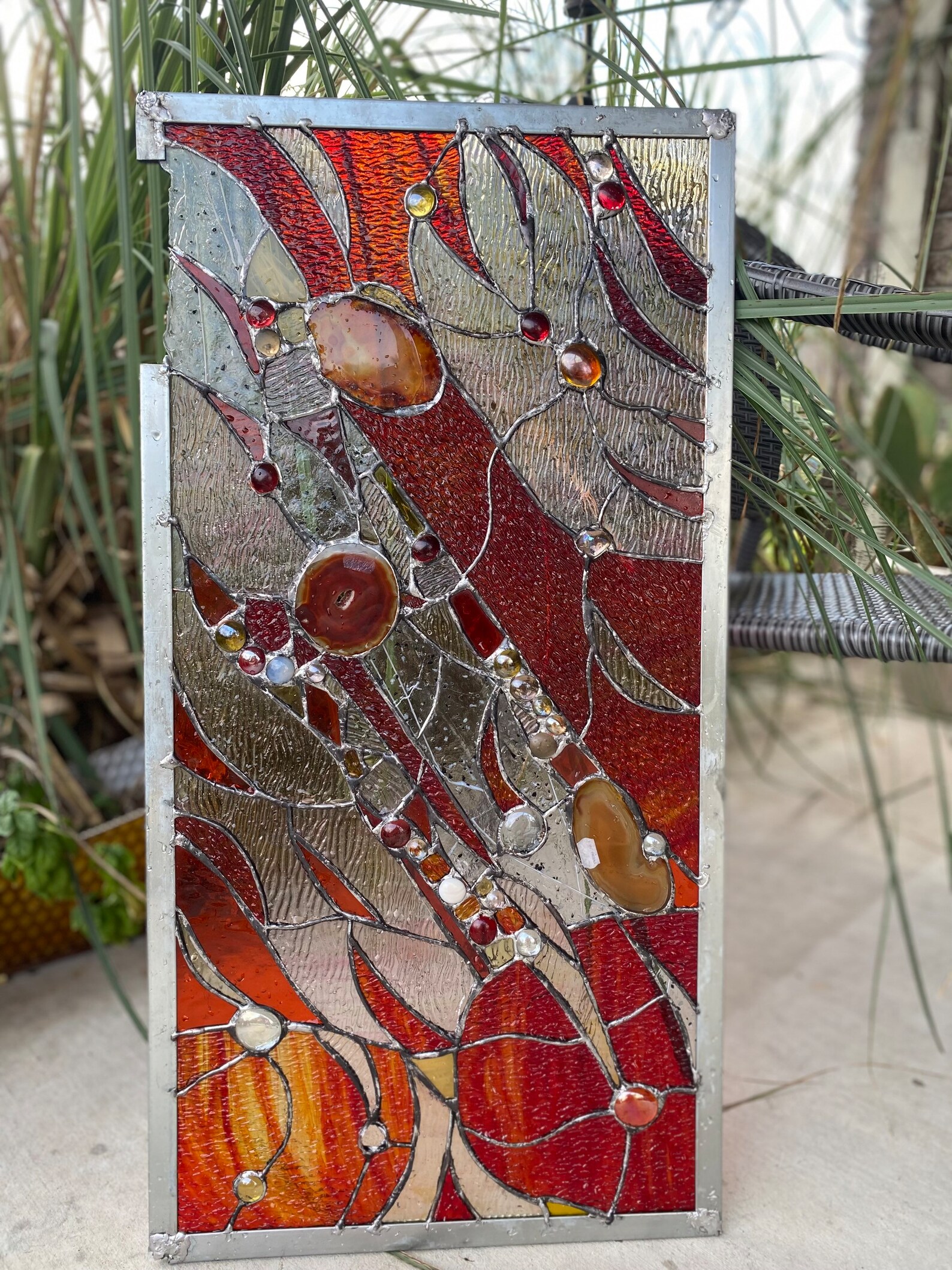 Stained Glass Abstract Nuggets Transom Window Suncatcher Panel Etsy