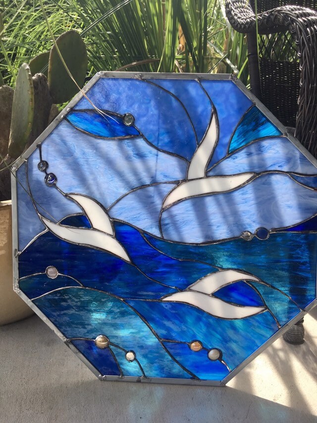 Stained Glass Nautical Seagull Window Suncatcher Panel Transom Etsy