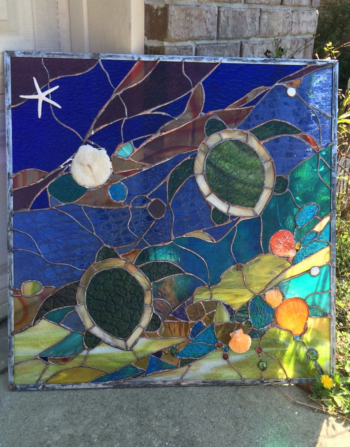 Stained Glass Abstarct Transom Window Suncatcher Panel Sea Etsy
