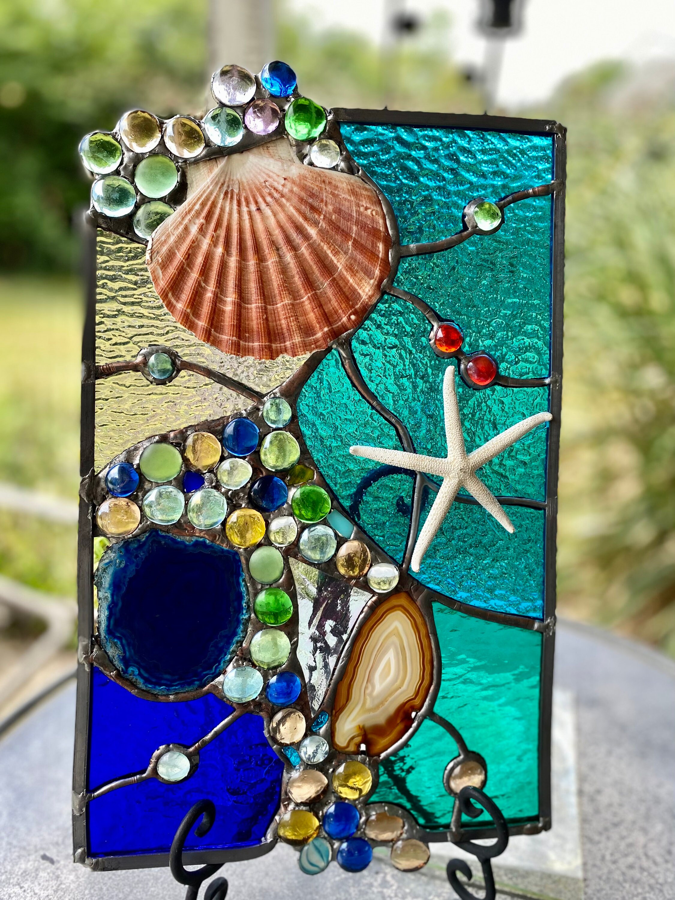 Stained Glass Sea Shell Nuggets Suncatcher Nautical Panel 14x 9 - Etsy